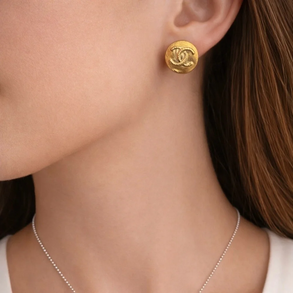 CHANEL Gold Iconic CC Logo Earrings